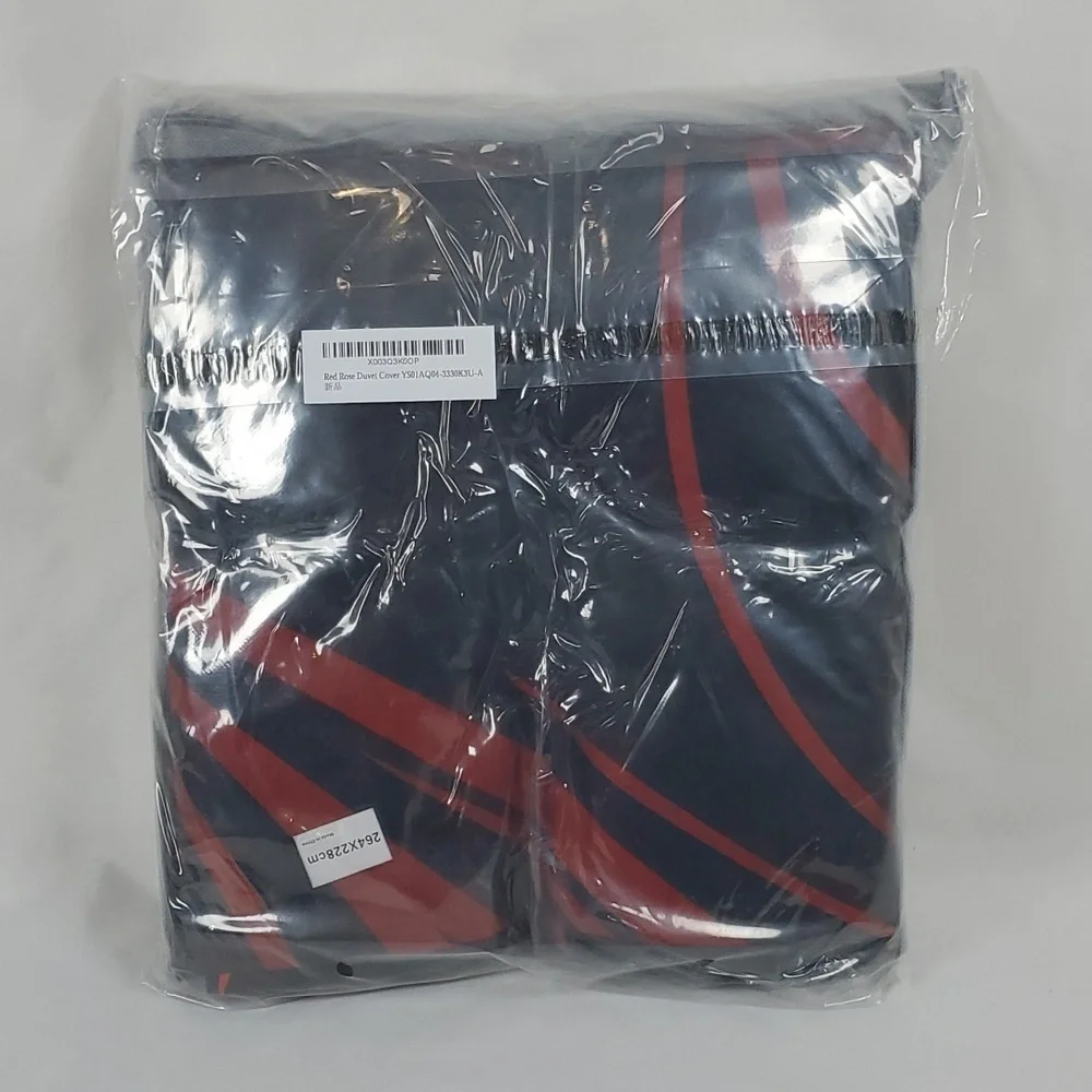 WONGS BEDDING Reversible Red Rose Duvet Cover 3 Pieces with Zipper Closure